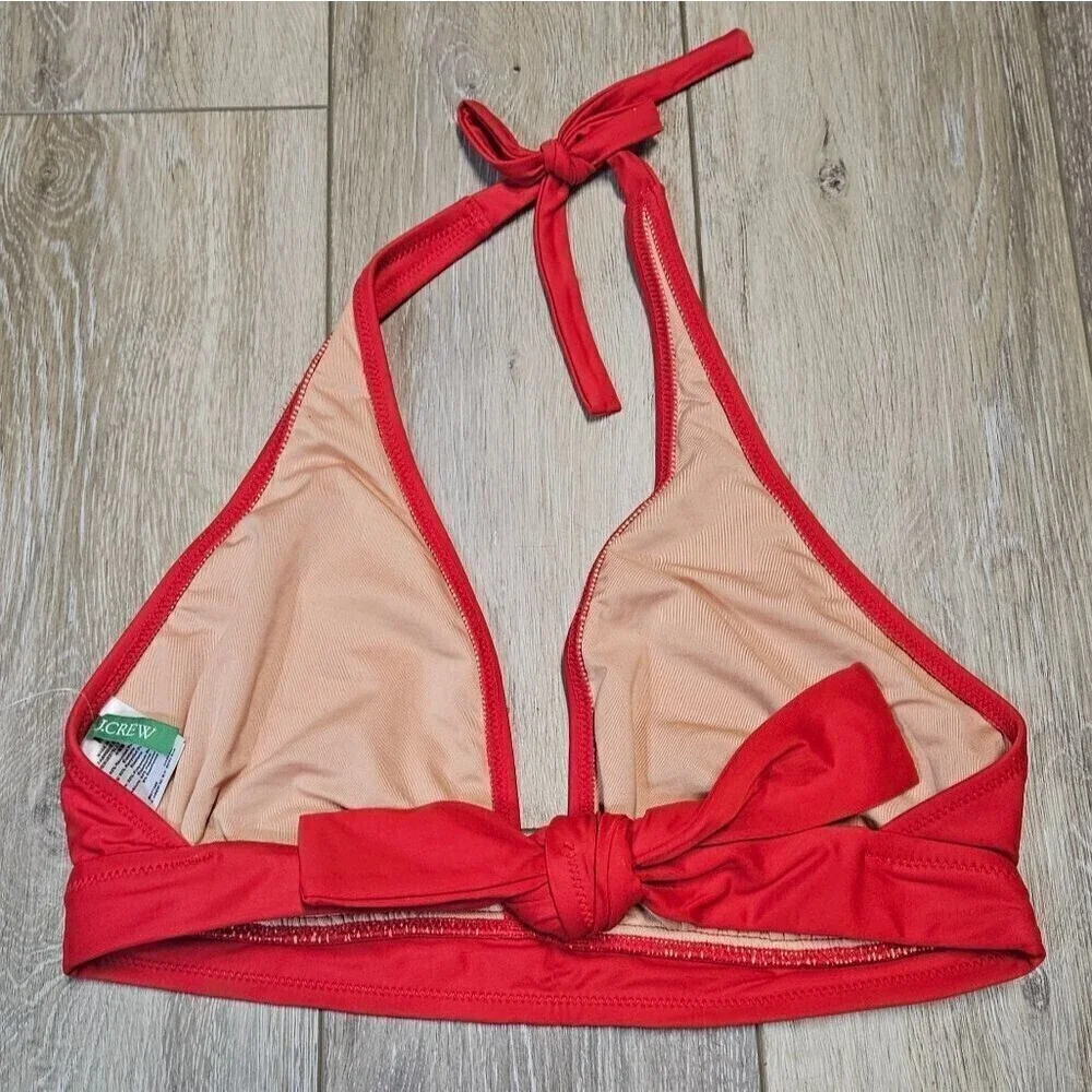 J. Crew Red Halter Tie Back Bikini Top Women's Medium Swim Separates Beach Basic